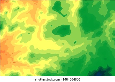 Color topographic contour map background, stock vector graphic illustration. mosaic green, orange and blue colors. 