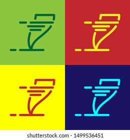 Color Tornado icon isolated on color background. Cyclone, whirlwind, storm funnel, hurricane wind or twister weather icon.  Vector Illustration