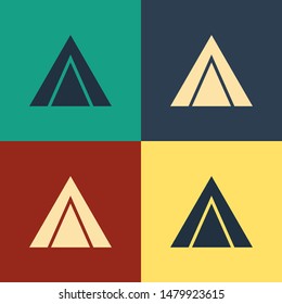 Color Tourist tent icon isolated on color background. Camping symbol. Vintage style drawing. Vector Illustration