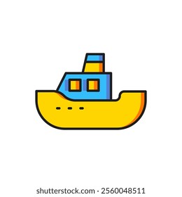 Color Toy boat icon isolated on white background. Flat filled outline style with shadow. Vector