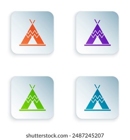 Color Traditional indian teepee or wigwam icon isolated on white background. Indian tent. Set colorful icons in square buttons. Vector