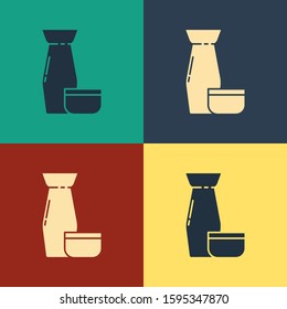 Color Traditional Japanese tea ceremony icon isolated on color background. Teapot with cup. Vintage style drawing. Vector Illustration