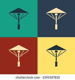 Color Traditional Japanese umbrella from the sun icon isolated on color background. Vintage style drawing. Vector Illustration