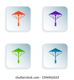 Color Traditional Japanese umbrella from the sun icon isolated on white background. Set icons in square buttons. Vector Illustration