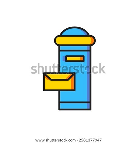 Color Traditional London mail box icon isolated on white background. England mailbox icon. Mail postbox. Flat filled outline style with shadow. Vector