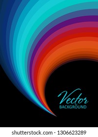 Color trail. Abstract template of poster with multicolor curl on black background. Iridescent vector graphic background