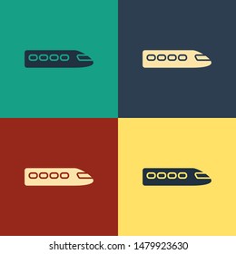 Color Train icon isolated on color background. Public transportation symbol. Subway train transport. Metro underground. Vintage style drawing. Vector Illustration