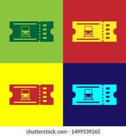 Color Train ticket icon isolated on color background. Travel by railway.  Vector Illustration