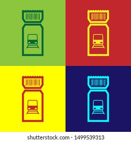 Color Train ticket icon isolated on color background. Travel by railway.  Vector Illustration