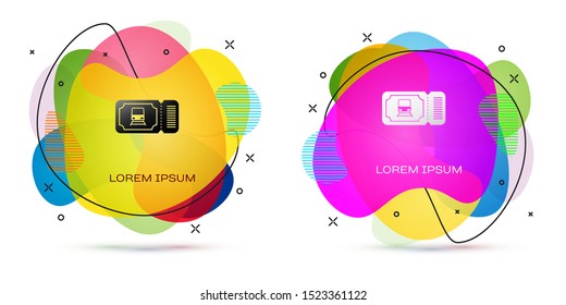 Color Train ticket icon isolated on white background. Travel by railway. Abstract banner with liquid shapes. Vector Illustration