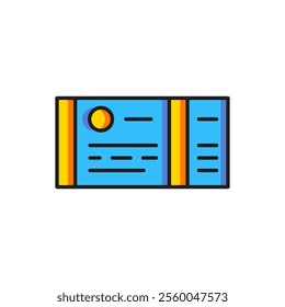 Color Train ticket icon isolated on white background. Travel by railway. Flat filled outline style with shadow. Vector