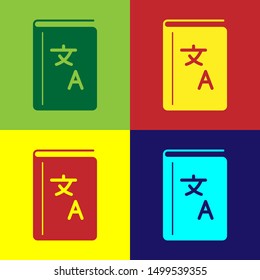 Color Translator book icon isolated on color background. Foreign language conversation icons in chat speech bubble. Translating concept.  Vector Illustration
