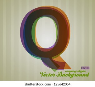 Color Transparency Letter. Retro Background. Symbol Q.