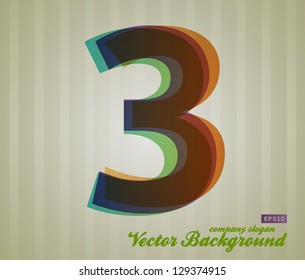 Color Transparency Number. Retro Background. Symbol 3.