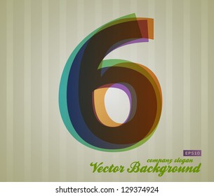 Color Transparency Number. Retro Background. Symbol 6.