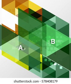 Color transparent triangle tiles with infographic elements. Vector template background for workflow layout, diagram, number options or web design