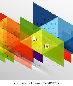 Color transparent triangle tiles with infographic elements. Vector template background for workflow layout, diagram, number options or web design