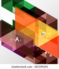 Color transparent trianlge tiles with infographic elements. Vector template background for workflow layout, diagram, number options or web design