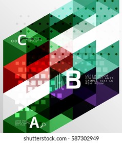 Color transparent trianlge tiles with infographic elements. Vector template background for workflow layout, diagram, number options or web design