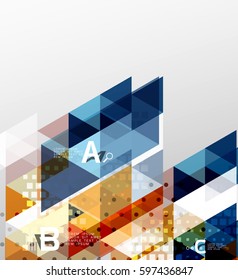 Color transparent trianlge tiles with infographic elements. Vector template background for workflow layout, diagram, number options or web design