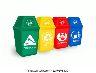 Color trash and garbage separation Is a recycle and environmentally friendly waste. Illustration Vector on white background.