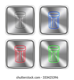 Color trash icons engraved in glossy steel push buttons. Well organized layer structure, color swatches and graphic styles.