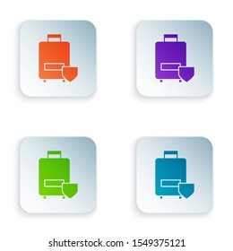 Color Travel suitcase icon isolated on white background. Traveling baggage insurance. Security, safety, protection, protect concept. Set icons in colorful square buttons. Vector Illustration