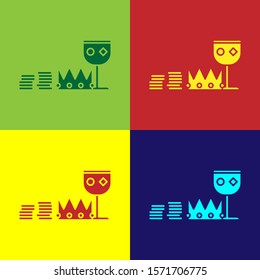 Color Treasure and riches icon isolated on color background. Treasure, gold, coins, jewels, crown, gold cup.  Vector Illustration