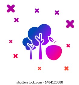 Color Tree with apple icon isolated on white background. Agricultural plant. Organic farm product. Gardening theme. Gradient random dynamic shapes. Vector Illustration
