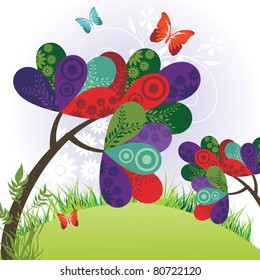 color tree art vector