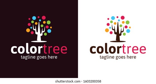 Color Tree Funny Vector Logo. Kid Garden Teacher Baby Sitter Logotype