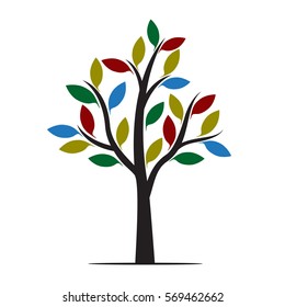 Color Tree and Leafs. Vector Illustration.