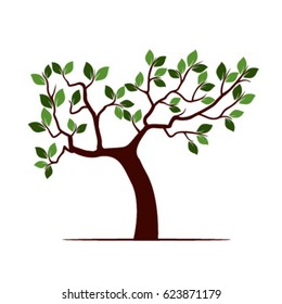 Color Tree with Leafs. Vector Illustration.