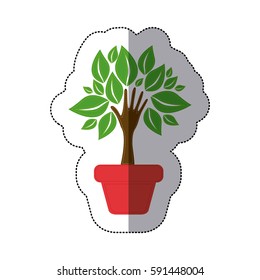 color tree with leaves inside flower pot, vector illustraction design