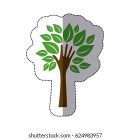color tree with leaves and stem in form hand, vector illustraction design