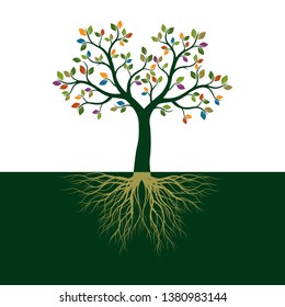 Color Tree of Life with Roots. Vector Illustration. Isolated object.