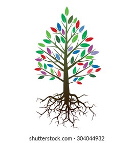 Color Tree and Roots. Vector Illustration.