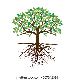 Color Tree and Roots. Vector Illustration.