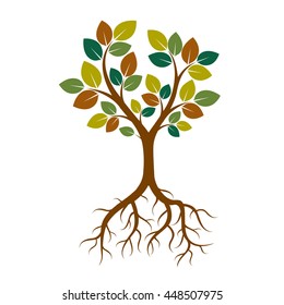 Color Tree and roots. Vector Illustration.