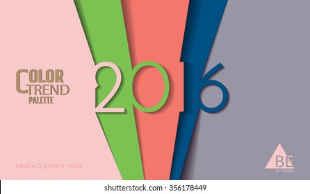 Color trend palette 2016. Different color paper sheets with numbers cut out, overlapping each other. Material design vector background.