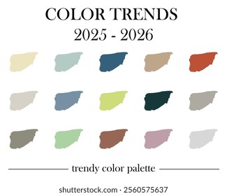 Color trends 2025 2026. 15 selected colors for new season. Trendy color palette.