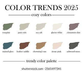 Color trends 2025. Cozy color palette. 10 harmoniously selected colors.