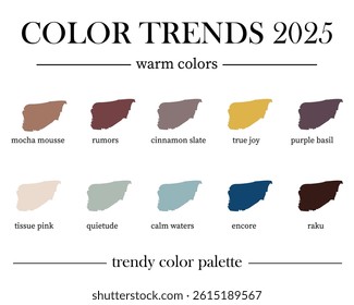 Color trends 2025. Warm color palette. Set of 10 harmoniously selected colors for the new season.