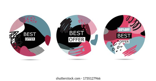 Color Trendy color bright hand drawn doodle abstract background - template design for poster, banner, social media post.