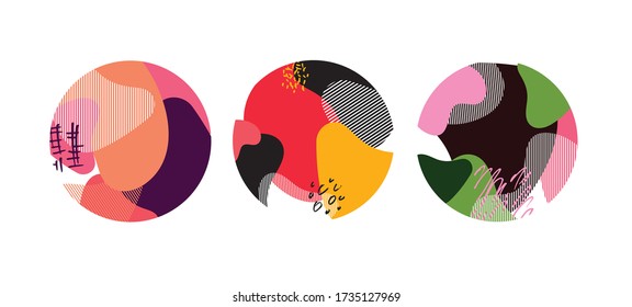 Color Trendy color bright hand drawn doodle abstract background - template design for poster, banner, social media post.