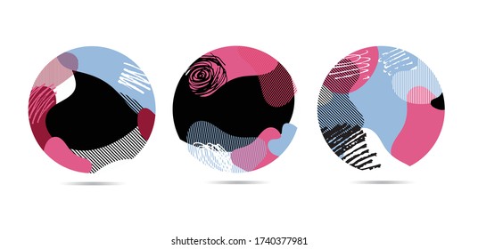 Color Trendy color bright hand drawn doodle abstract background - template design for poster, banner, social media post.