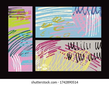 Color Trendy color bright hand drawn doodle abstract background - template design for poster, banner, social media post.