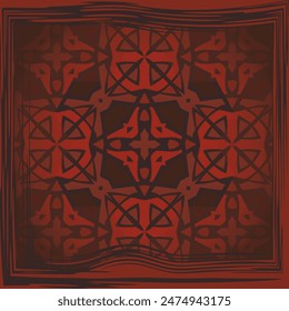 Color trendy modern pattern in red brown for carpet, rug, scarf, shawl , pillow, tiles. Frame. Carpet design.