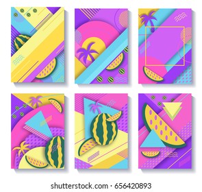 Color trendy vector set of geometric fashion posters or backgrou