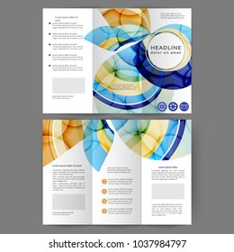 Color tri fold business brochure design template with abstract lines and waves